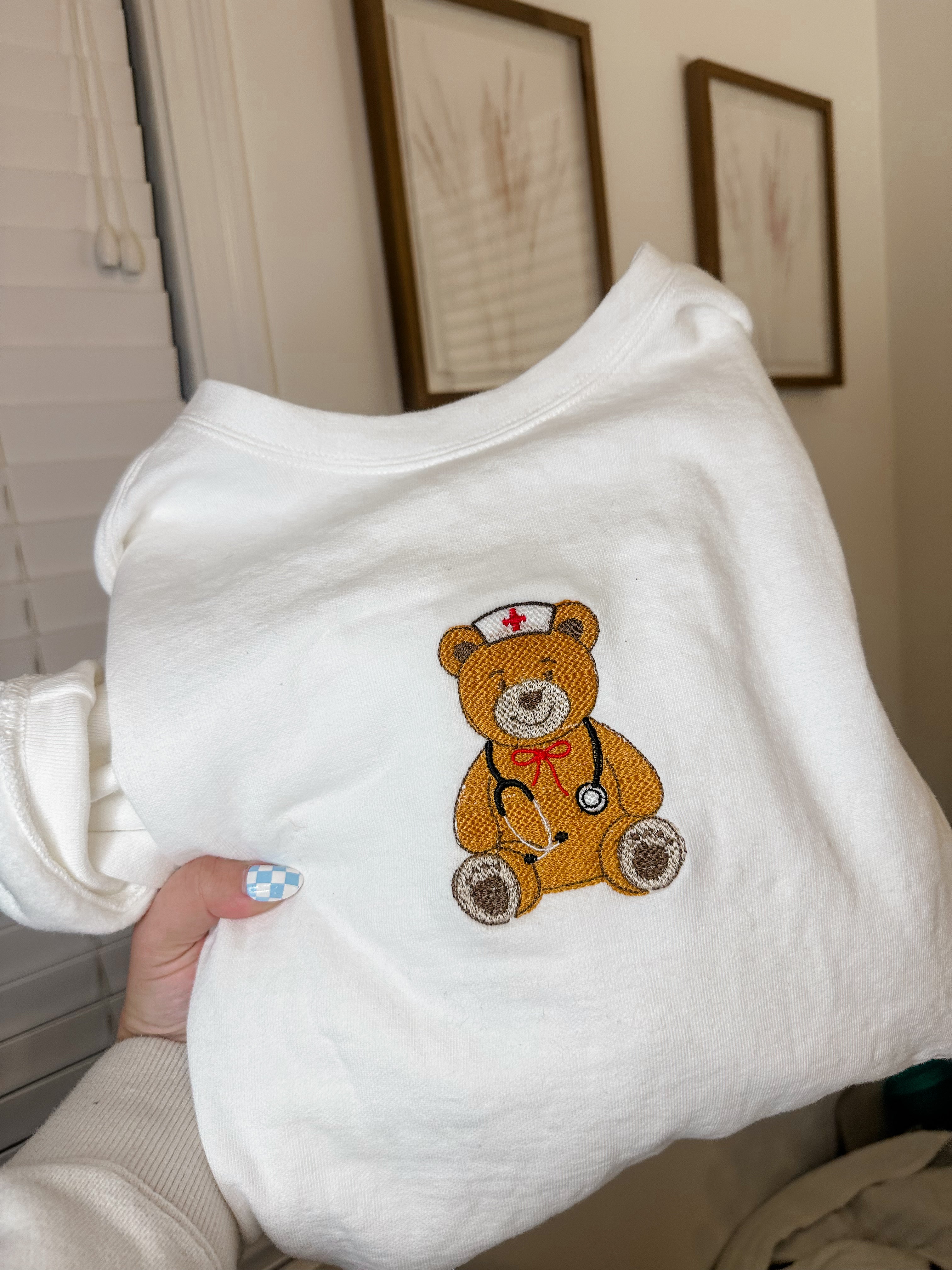 Embroidered Nurse Teddy Crewneck