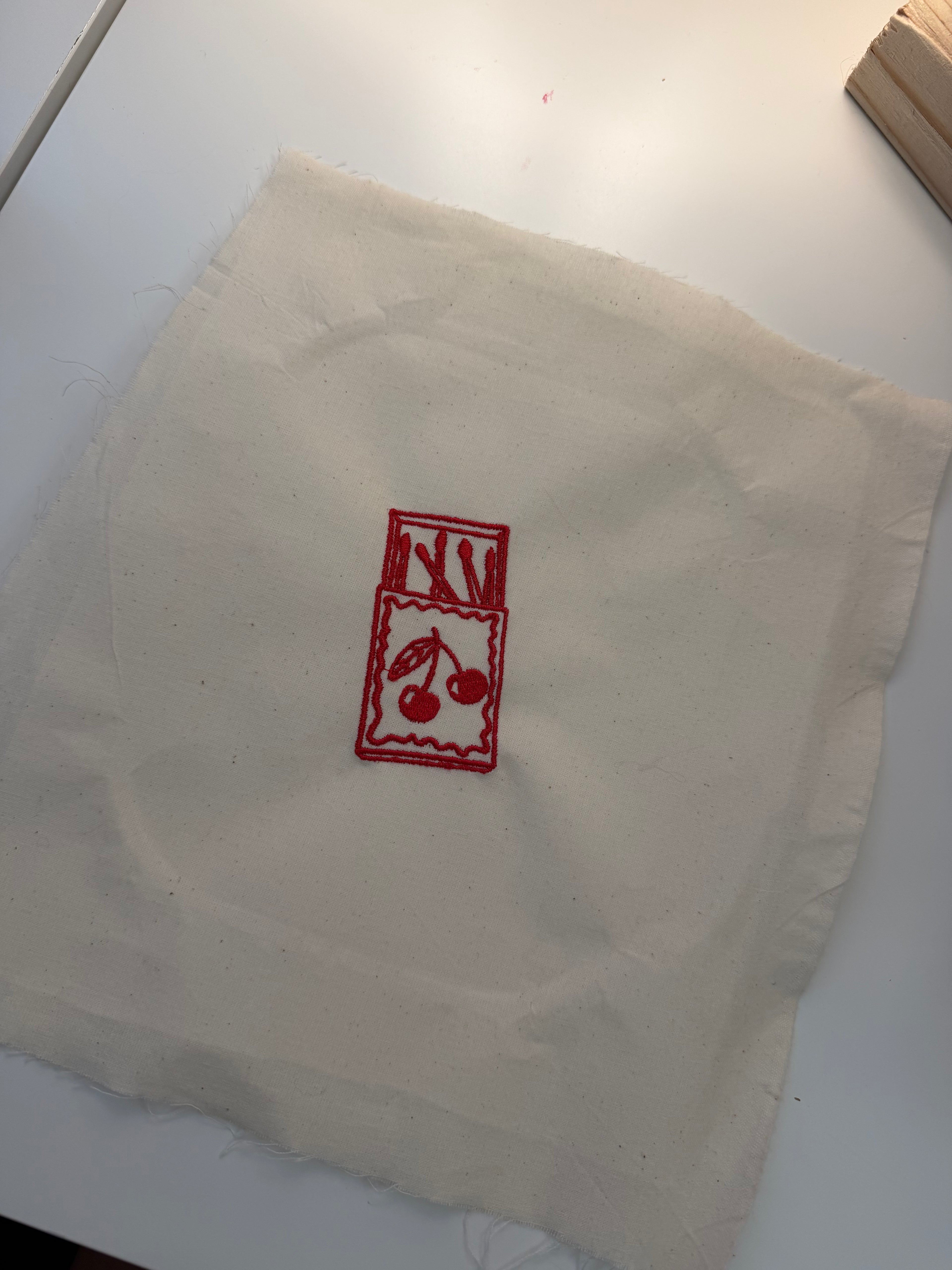 Embroidered Cherry Match Box (made to be framed)